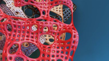 organik ağ erimiş plastik ızgara tekno katmanları 3 boyutlu illüstrasyon arka planı