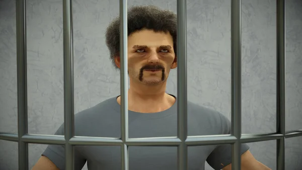 狱中犯人3D插图 — 图库照片