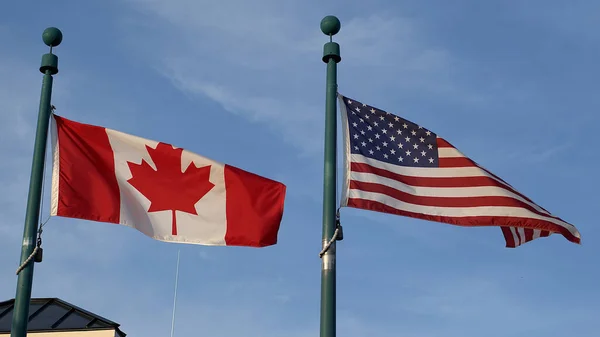 Canadá Eua América Norte Bandeiras Eua País Fronteira Aduaneira — Fotografia de Stock