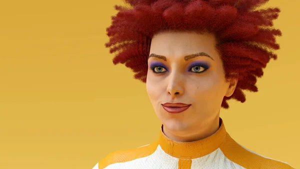 Expresivní Dívka Make Úsměv Červenými Dredy Vlasy Kůže Oblek Žluté — Stock fotografie