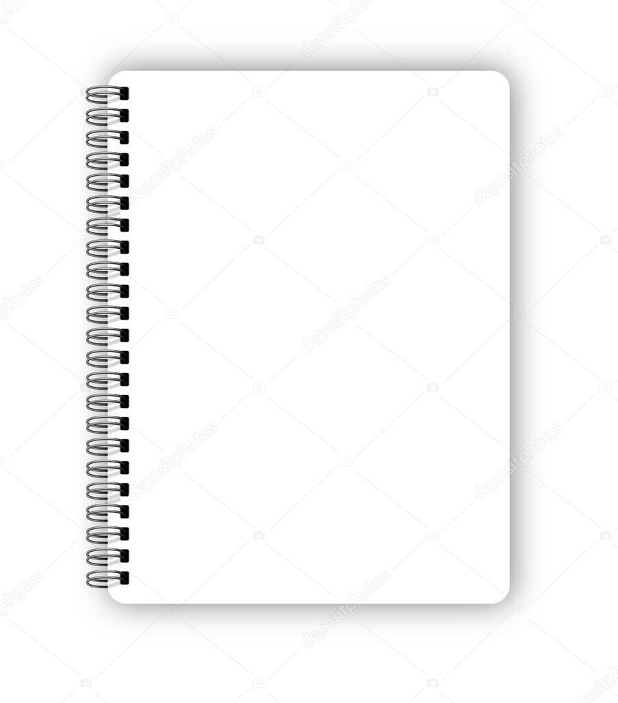 Realistic metal spiral vector blank notebook isolated on white