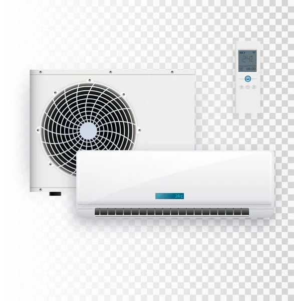 Climate system with outdoor and indoor unit vector illustration of air conditioner. — Stock Vector