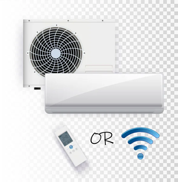 Klimaanlage mit WLAN-Fernbedienung auf transparentem Hintergrund. — Stockvektor