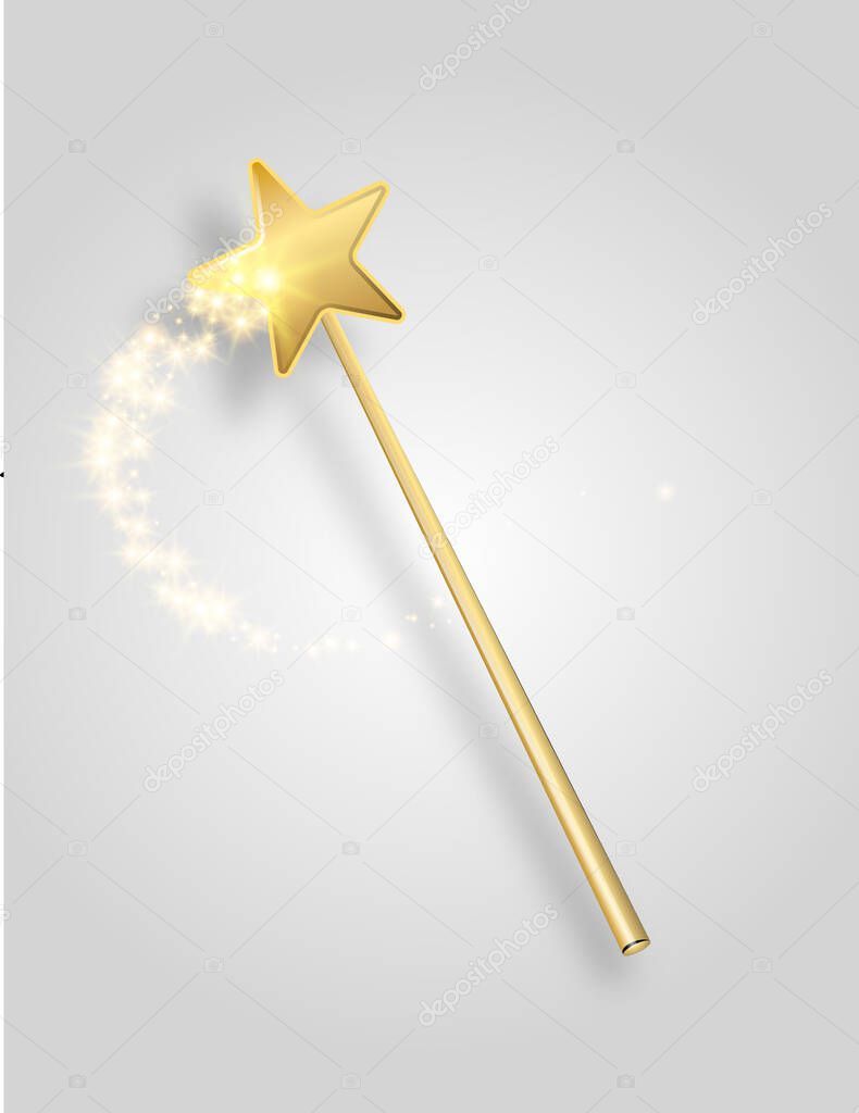 Vector illustration of miracle magical stick with sparkle isolated on transparent background. shot of a magic wand suspended in thin air with a drop shadow and clipping path