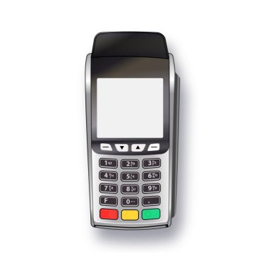 Ödeme makinesi. terminal ödeme terminali tasarım şablonu, Mockup. Vektör Gerçekçi Gümüş beyaz arkaplanda izole edildi