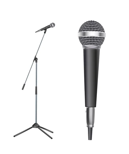 Stå med modern mikrofon på vit bakgrund — Stock vektor