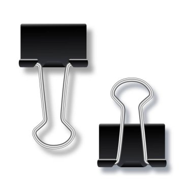 Metal ataç ya da klasör. İzole edilmiş arka planda ofis gereçleri. İki ataç - açık ve kapalı. Vektör illüstrasyonu