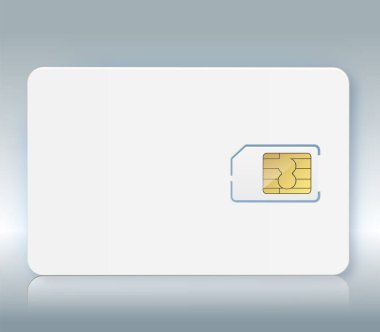 Sim kart vektör cep telefonu simgesi çipi. Simcard 3D tasarım gsm izole. Sim Card. Mobil telekomünikasyon teknolojisi sembolü.