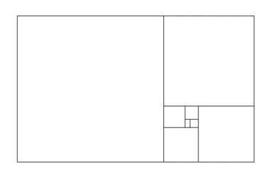 Vektör altın ilişki şablonu. Altın spiral, altın oran, Fibonacci dizisi, Fibonacci sayısı. İlahi Oranlar.