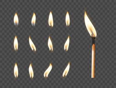 Kibrit kutusu, kibrit kutusu boş kibrit çöpleri üstte ve perspektif görünümünde. Üç boyutlu boş kutunun gerçekçi bir kopyası. Kibriti yakmanın aşamaları. Ateşleme sembolü yanıyor. Vektör illüstrasyonu