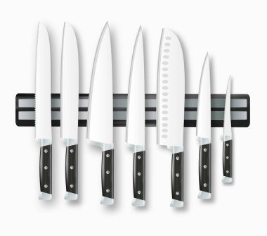 Bıçaklar. Mutfak bıçakları. Clipart vektör çizimi. Ağaç saplı bıçak. Mutfak konsepti logosu. Vektör illüstrasyonu