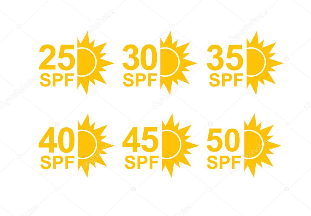 SPF 50 icon. Sun protection for skin. UVA UVB sunscreen protection. SPF icon for or skin cosmetics packaging. Vector illustration