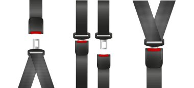 Emniyet kemeri, açık ve kapalı emniyet kemeri. Sanat tasarımı yol kayışı. Soyut konsept araba, uçak sürücüsü koruma grafikleri. Vektör illüstrasyonu