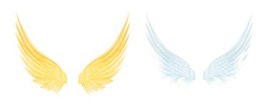 Bir beyazın üzerinde izole edilmiş altın kanatlarla uçmak. 3B Vektör illüstrasyonu
