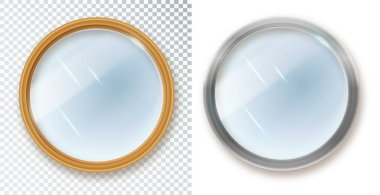 Farklı şekil aynaları izole edilmiş. Ayna çerçevesi, ayna kalıbı. Yansıtıcı cam yüzeyler izole edildi. Kapalı mobilyalar için gerçekçi tasarım.