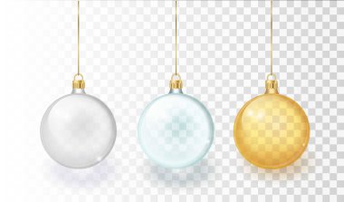 Vektör Gerçekçi 3d Noel Parıltılı Cam Balosu, Şeffaflık Ağı Arkaplanında İzole Edilmiş Mock-up Kapanış. Xmas ve Yeni Yıl Ağacı Oyuncak Oyuncak Balosu Tasarım Şablonu.