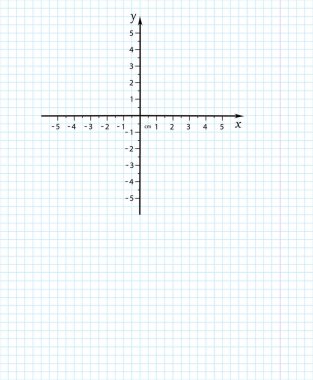 Kartezyen koordinat sistemi kareli bir şebekede defter sayfasında. Vektör illüstrasyonu.