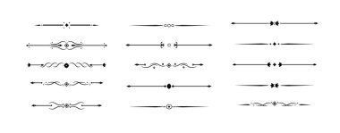 Klasik dekoratif çizgiler. Metin ayırıcılar. Sınır ayırıcıları Vintage ayırıcıları. Vektör illüstrasyonu