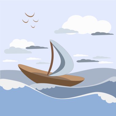 Yelkenli bir fırtınada dalgalar üzerinde yüzen