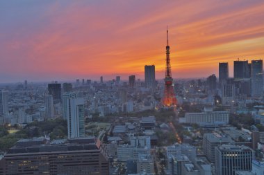 tokyo Kulesi ile Tokyo cityscape
