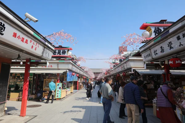 Bir streetkusa Nakamise Dori üzerinde turist yürüme mesafesindedir