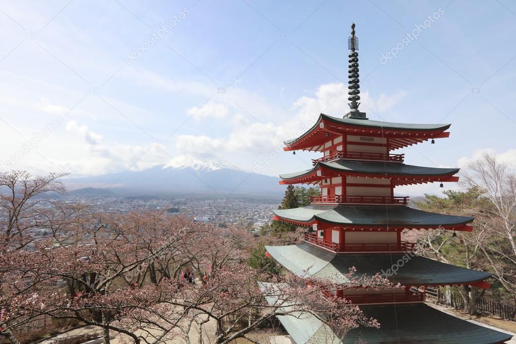  Mt Fuji viewed from behind Chureito Pagoda at 2016