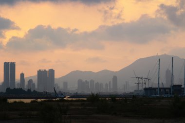 kowloon taraftan şehir günbatımı Manzaralı