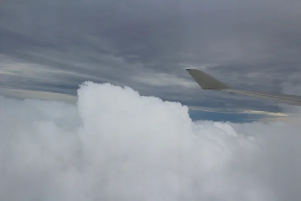 Airplane wing out of window — Stock Photo, Image