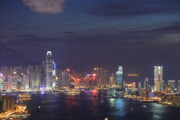 Twilight of Victoria Harbor of Hong Kong 2016