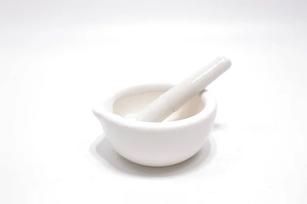 White Porcelain Mortar Pestle Set — Stock Photo, Image