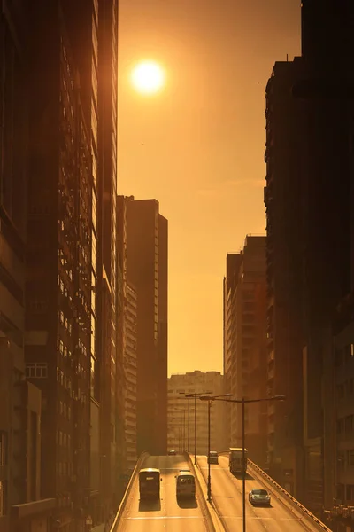 Novembro 2020 Quando Sol Põe Longo Wong Chuk Hang Road — Fotografia de Stock