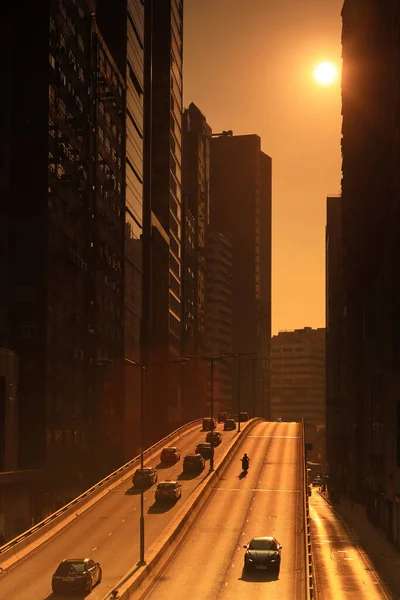 Όταν Ήλιος Δύει Κατά Μήκος Wong Chuk Hang Road Νοέμβριος — Φωτογραφία Αρχείου