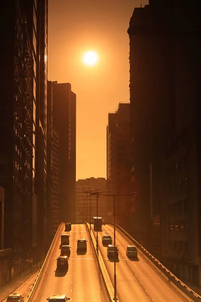 När Solen Sätter Längs Wong Chuk Hang Road Nov 2020 — Stockfoto