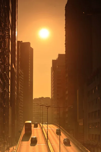 Sun Sets Wong Chuk Hang Road Nov 2020 — 스톡 사진