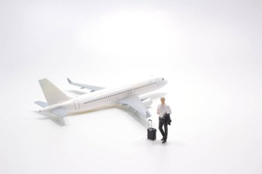 Bavulu ve uçağı olan bir adam.