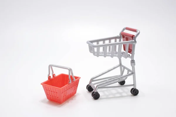 Red Shopping Cart Isolated White Back Ground — Stock Photo, Image