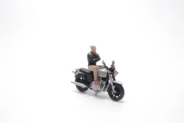 Mini Motorista Fogo Com Moto Levantada — Fotografia de Stock