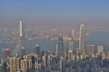 26 Kasım 2020 Hong Kong. Hong Kong 'da Victoria Tepesi' nden Skyline..