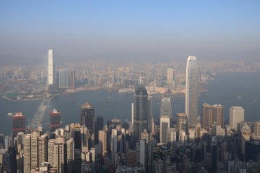 26 Kasım 2020 Hong Kong. Hong Kong 'da Victoria Tepesi' nden Skyline..