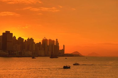 26 Aralık 2020, Hong Kong Skyline Sunset, Island Hong Kong Sahili