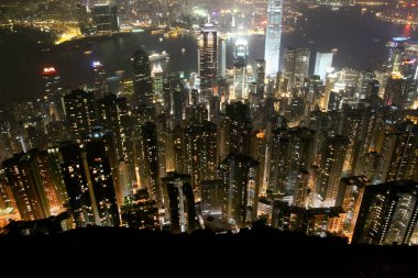 Hong Kong Night skyline and Victoria Harbor 5 March 2005 