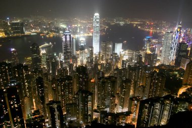 Hong Kong Night skyline and Victoria Harbor 5 March 2005 