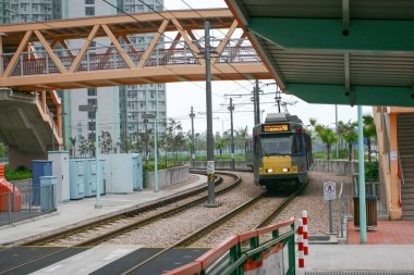 26 March 2005 Lightrail in Tin Shui Wai. LRT is a light rail system operated by MTR