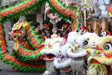 20 Mart 2005 Tai Kok Tsui Tapınağında aslan dansı