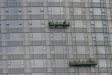 15 may 2005 Boston Skyline syscraper group workers cleaning windows service