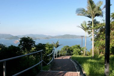 22 May 2005  green islands surrounded by the blue ocean. Port Shelter