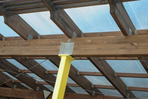 22 May 2005 the Construction of a wooden roof frame underway