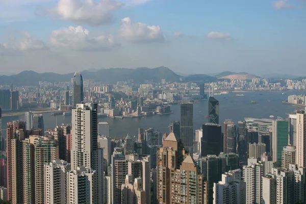 Juli 2005 Skyline Von Hongkong Vom Hafen Mit Wolkenkratzern — Stockfoto