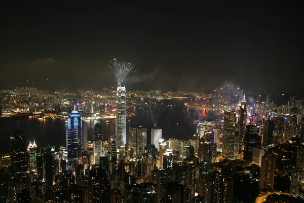Julho 2005 Fogos Artifício Topo Edifício Noite Hong Kong — Fotografia de Stock