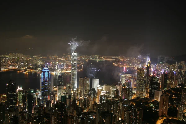 Julho 2005 Fogos Artifício Topo Edifício Noite Hong Kong — Fotografia de Stock